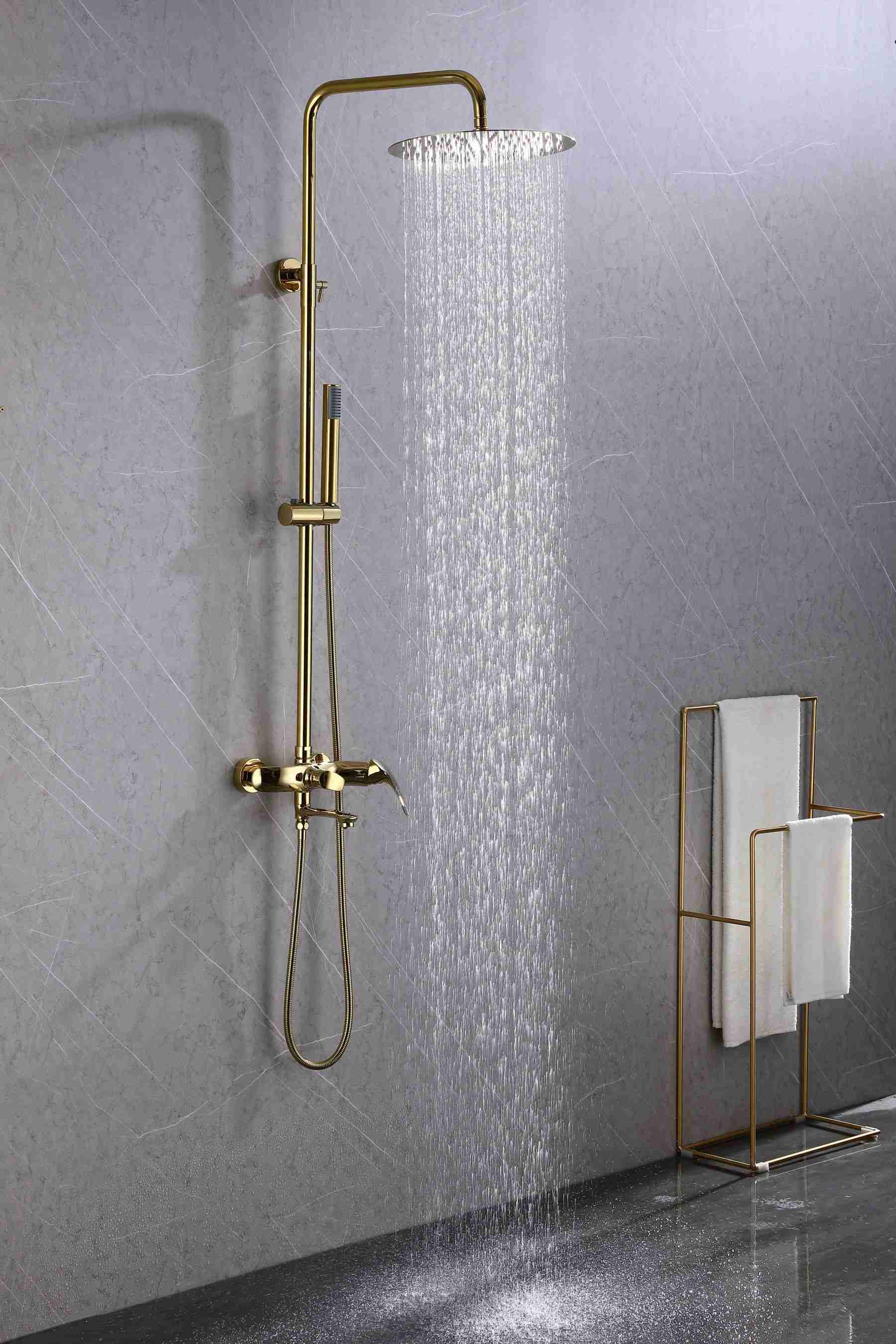 Accesorios de baño de ducha dorada de lujo