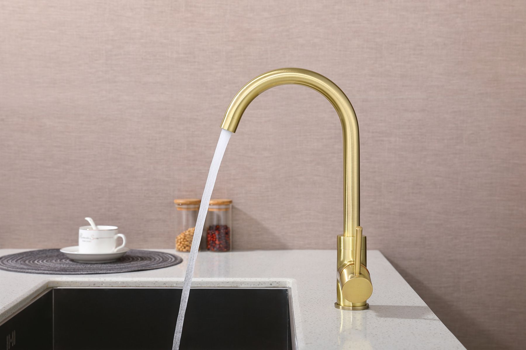 Solid brass Brushed Gold  kitchen faucet  